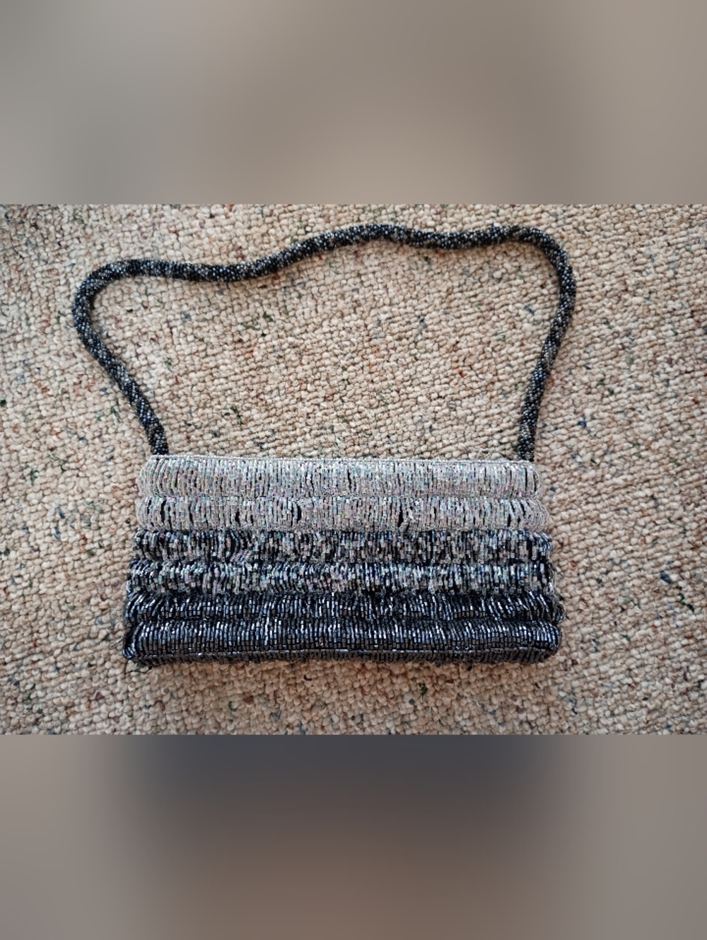 Beaded Ombre Black and Silver Evening Clutch